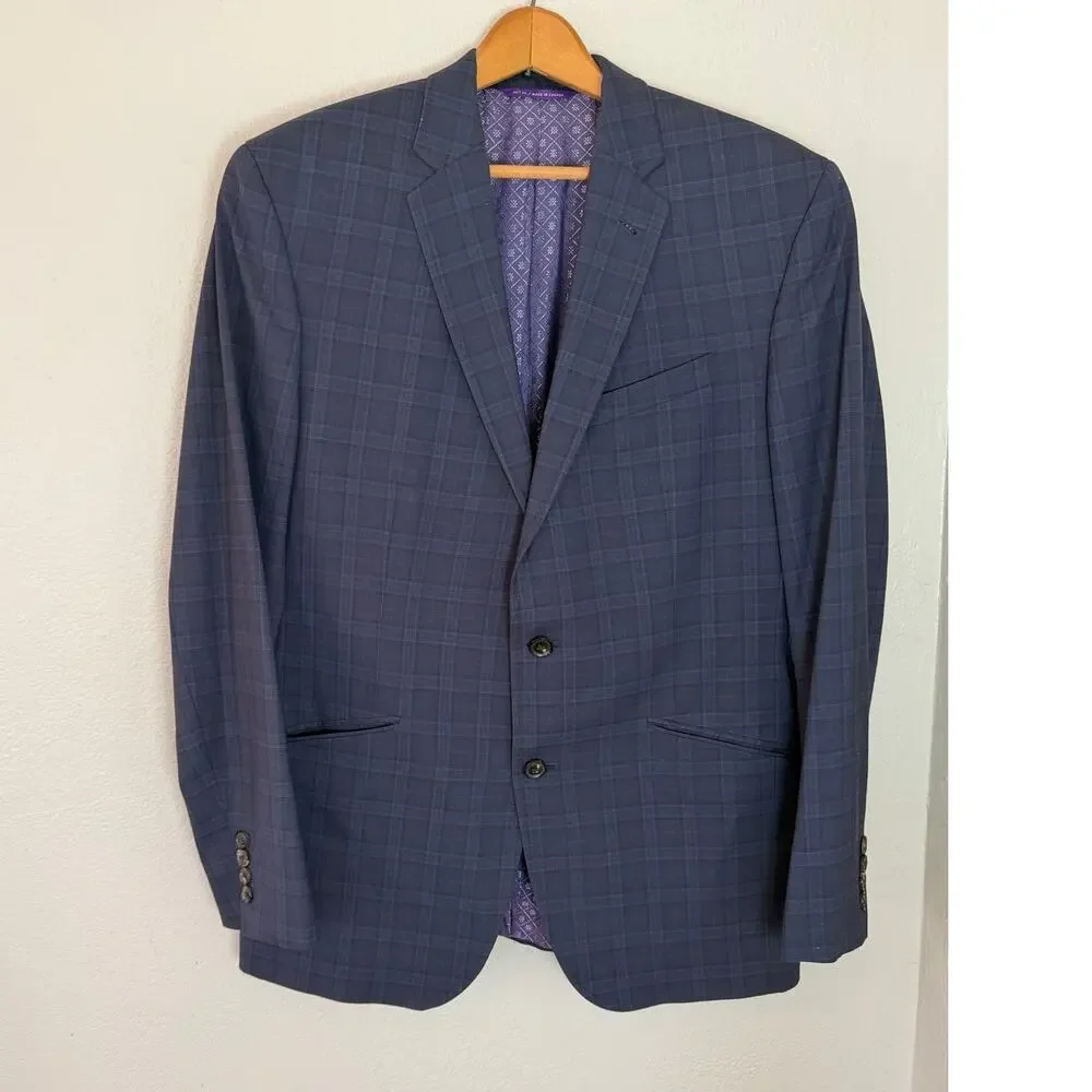 Men's Ted Baker‎ London Endurance Navy Plaid Dress Jacket Blazer Sz 40R
